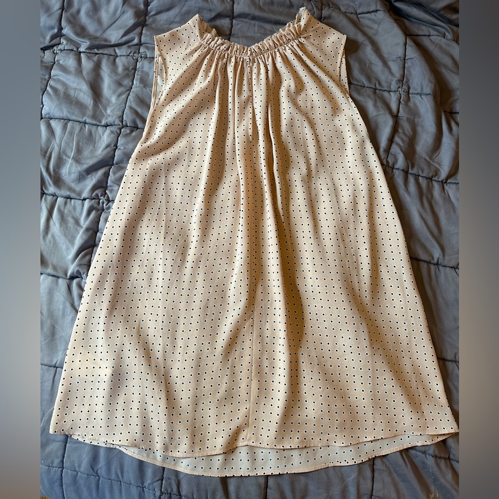 Ann Taylor Cream Sleeveless Blouse with Black Dots